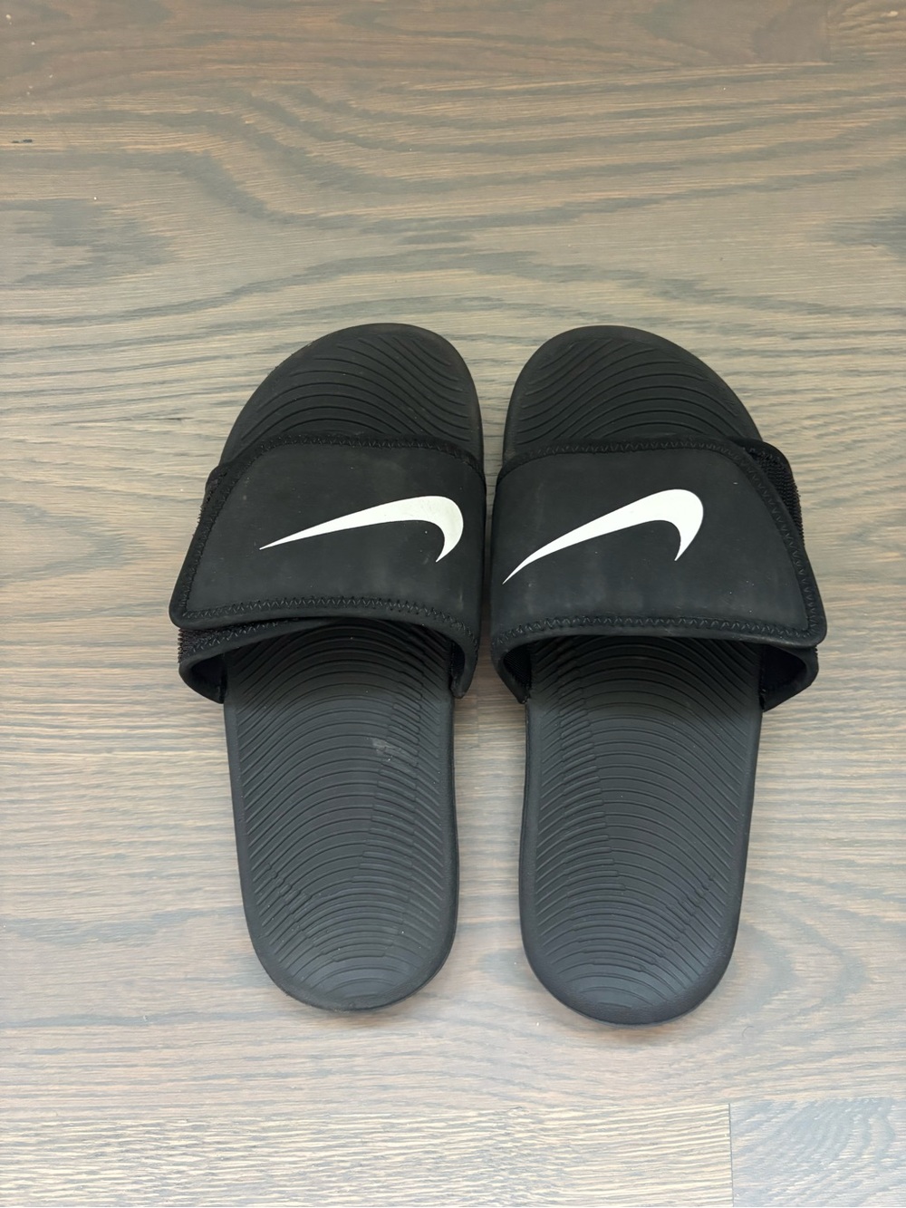 Nike Black Slide Sandals with White Swoosh - Kids